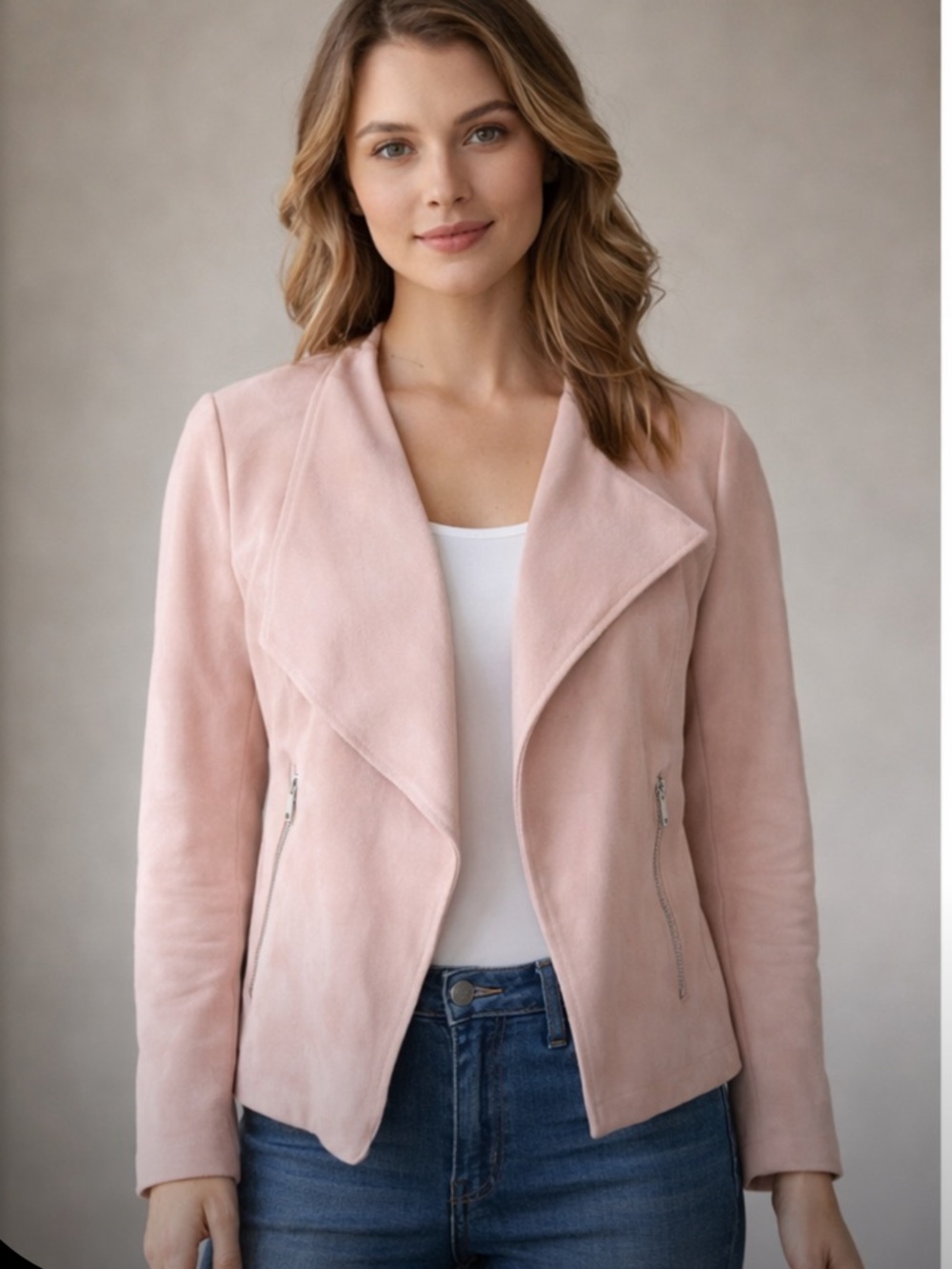 Blush Pink Faux Suede Moto Jacket | Asymmetrical Zip | Lightweight Spring Layer